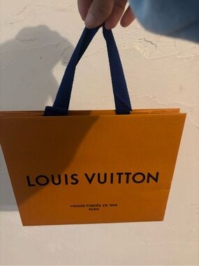 Louis Vuitton Orange Shopping Gift Bag Blue Handles Designer Packaging